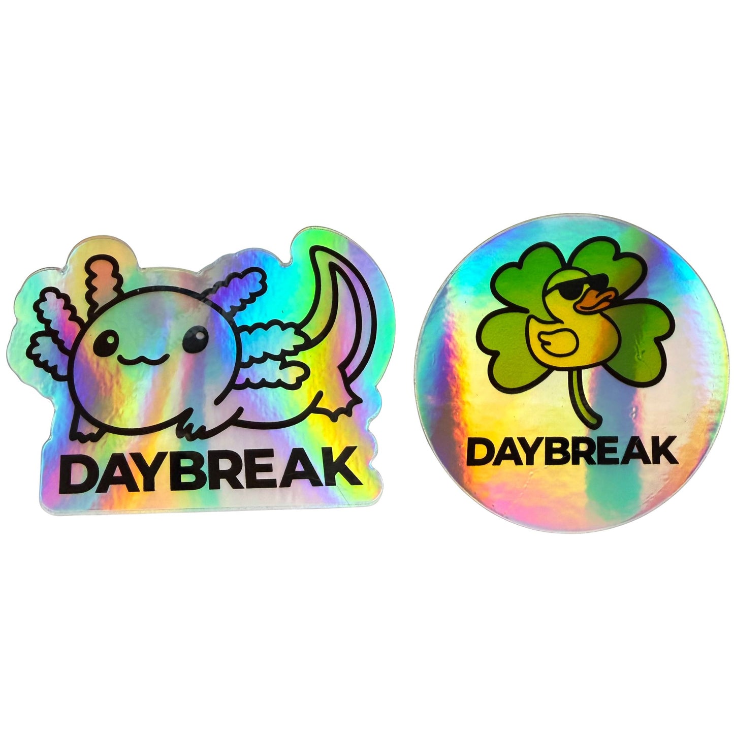 Daybreak Hologram Sticker Bundle — Lucky Duck + Axolotl (2")